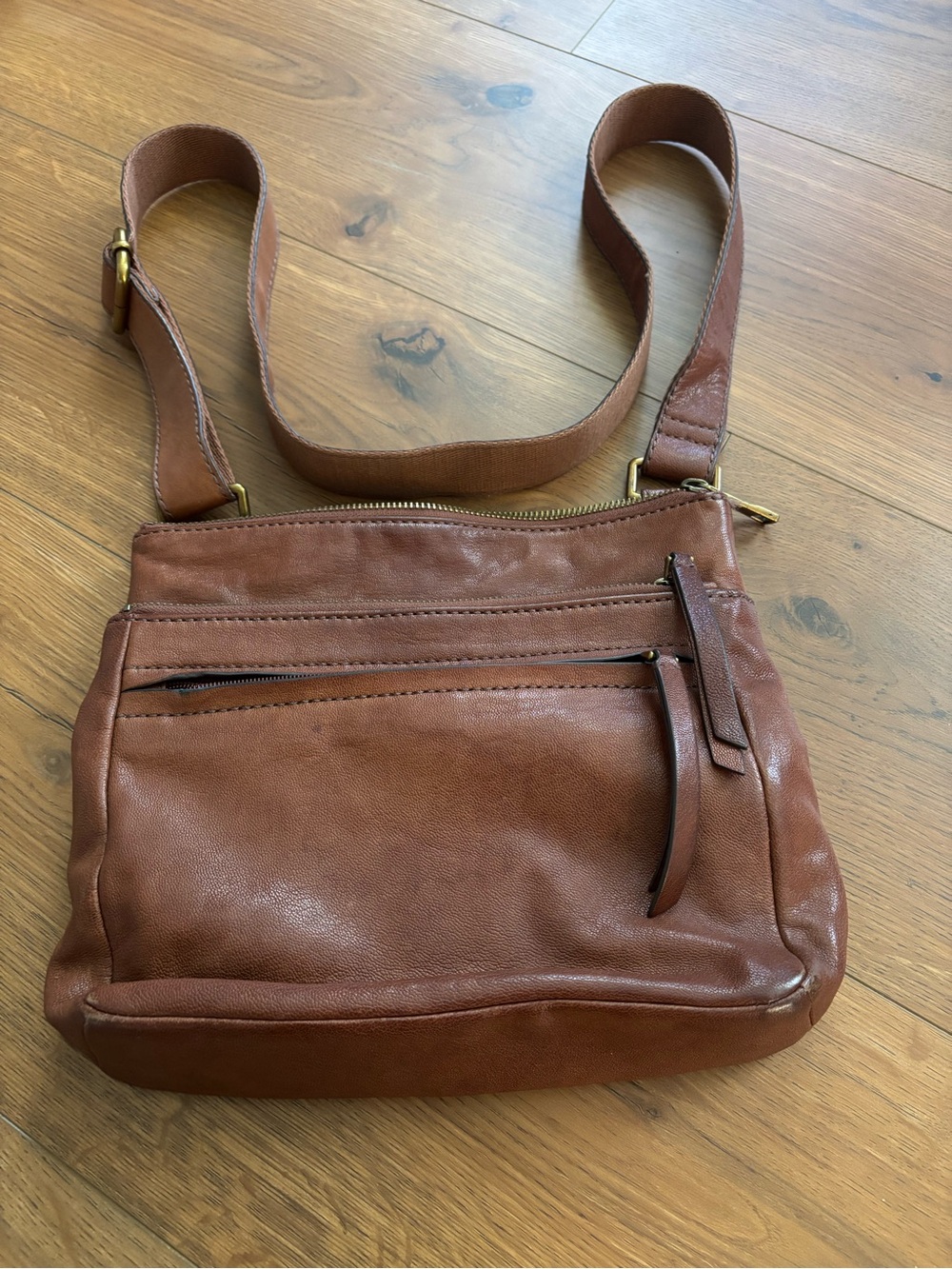 Fossil Tan Brown Leather Crossbody Bag